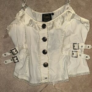 Funhouse Hot Topic brand Victorian goth style CORSET TOP cream color sz L Punk